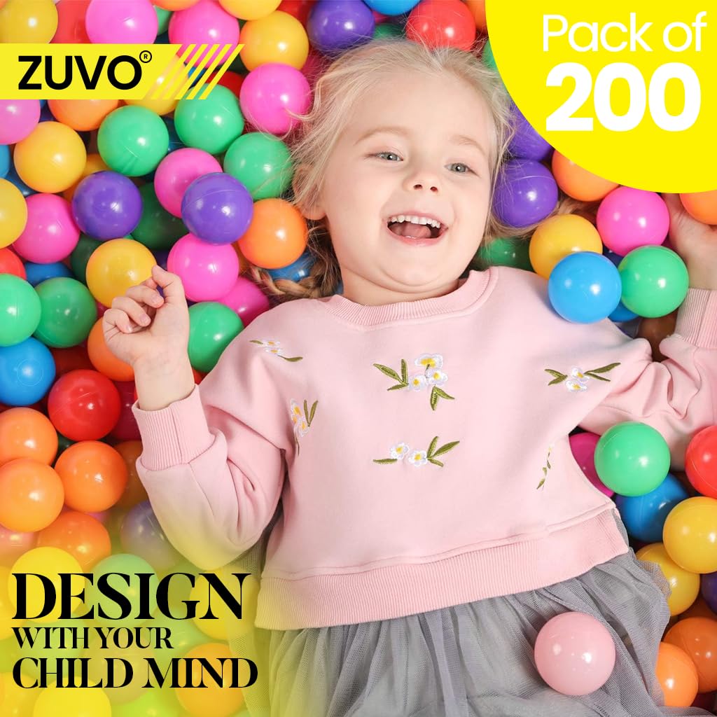 Zuvo Multi Colors Ball Pit Balls 100 Pack for childrens - Colorful Plastic Balls for Kids' Pool & Ball Pits