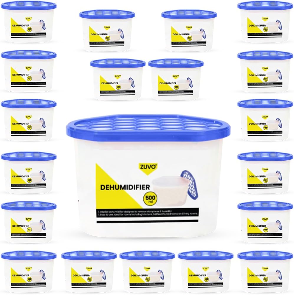 Zuvo Dehumidifier 500ml - Moisture Absorber And Closet Dehumidifier Helps Absorbs Damp, Mildew, Mould And Condensation- From Home And Office, Strong Disposable Interior Dehumidifiers, (Pack Of 20)
