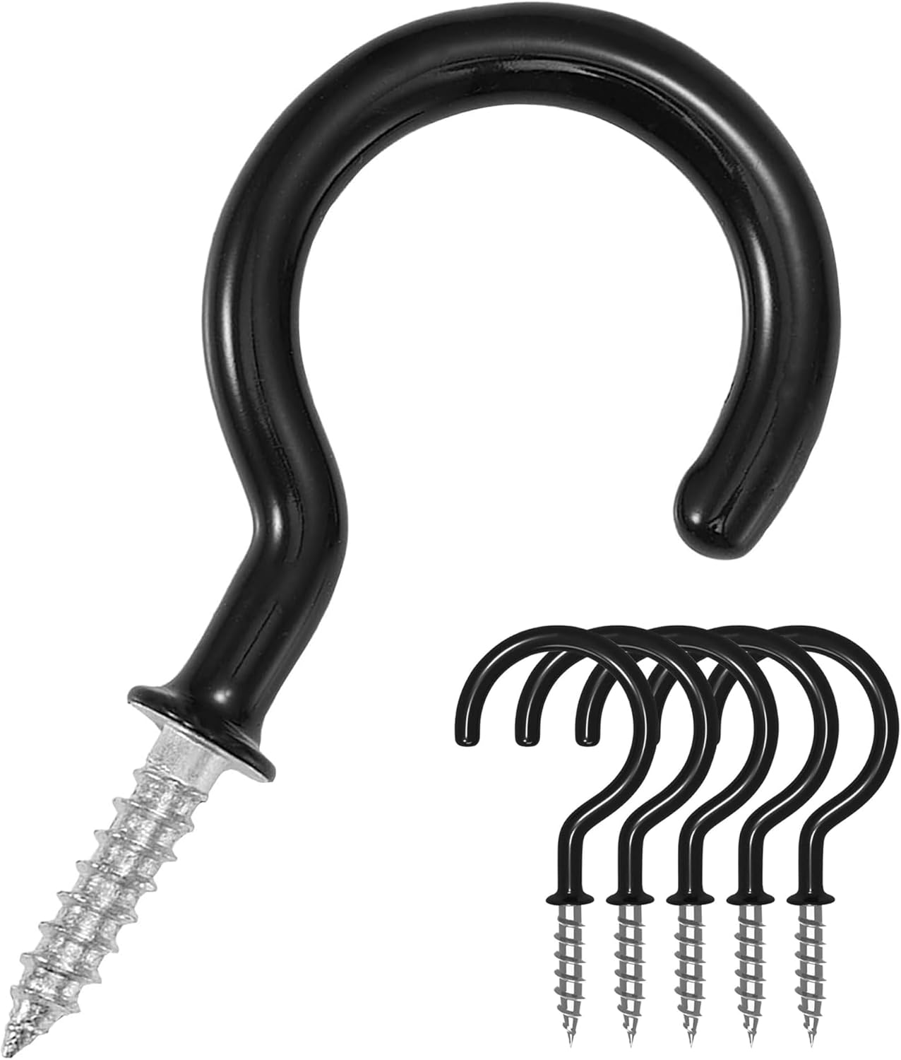 Zuvo 16PCS Metal Ceiling Hooks 2.9 Inch - Cup Hooks Screw in Hooks Plastic Coated Ceiling Hooks Vinyl Utility Hooks for Wood, Under Cupboard, Cabinet Shelf, Hanging Plant and Kitchen Utensils