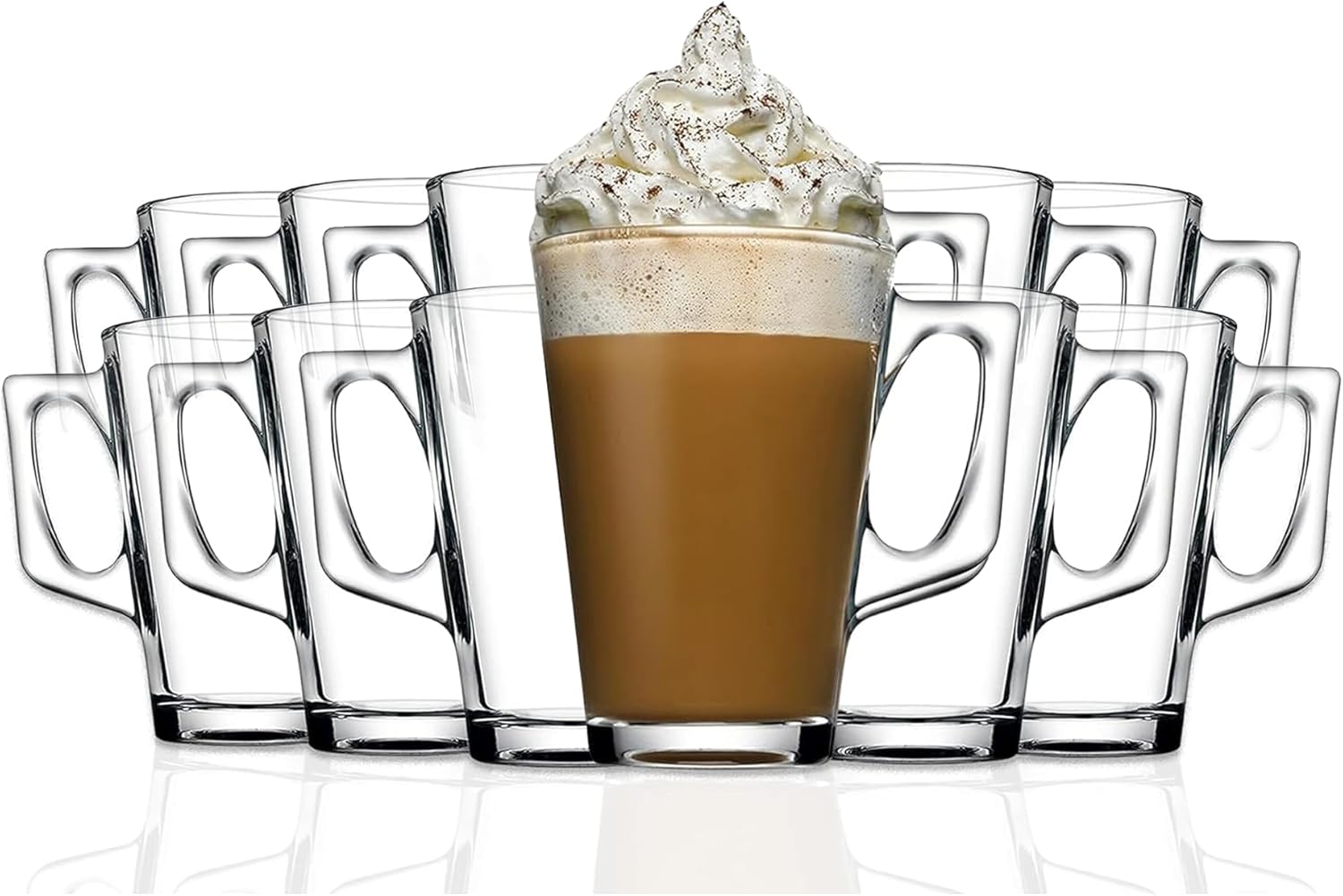 Zuvo Latte Glasses Set of 12 - Ideal 240 ml Heat Resilient Coffee Glasses for Ice Cream Latte, Expresso & Hot Chocolate (Glass, 12)