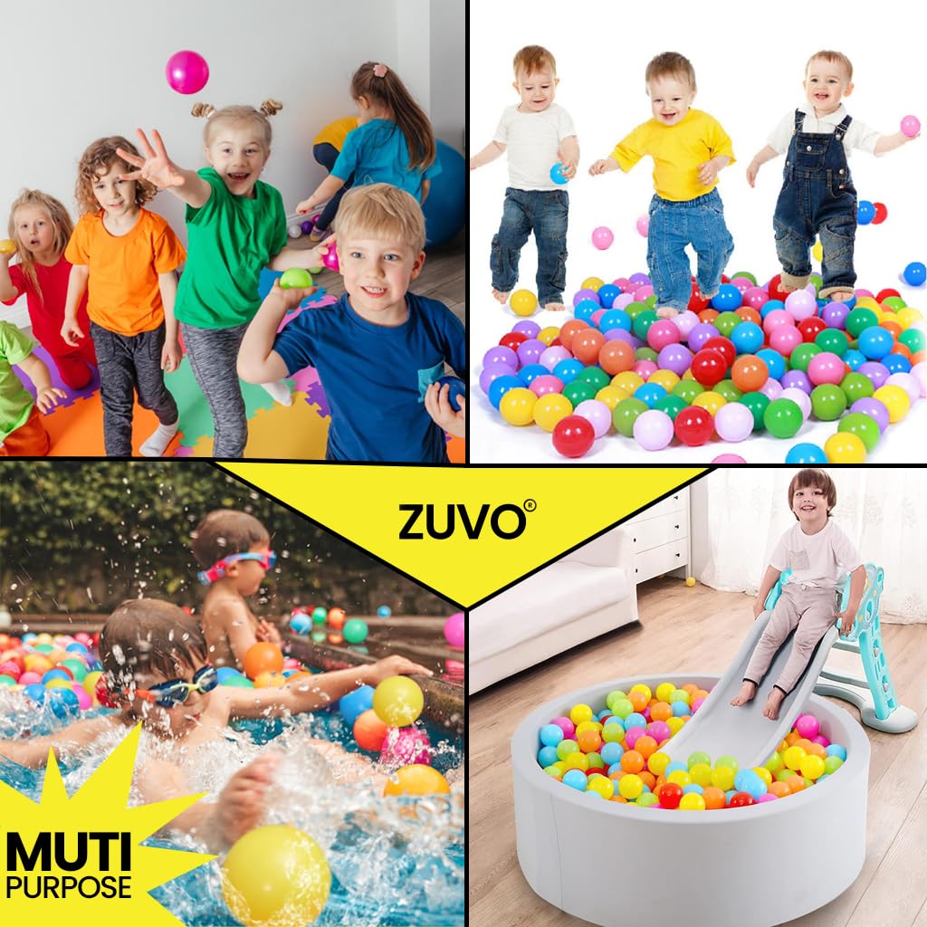 Zuvo Multi Colors Ball Pit Balls 100 Pack for childrens - Colorful Plastic Balls for Kids' Pool & Ball Pits