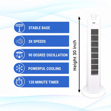 Load image into Gallery viewer, ZUVO 30&quot; Oscillating Tower Fan, 3 Speed Setting Bladeless Portable Fan
