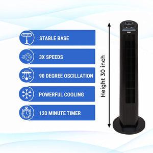 ZUVO 30" Oscillating 3 Speed Portable Tower Fan(Black)