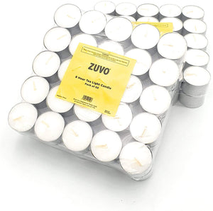 Zuvo [ 100 Pack] Tea Light Candles 8 Hour Burn Time White Unscented 3.8cm x 2.3cm 23g