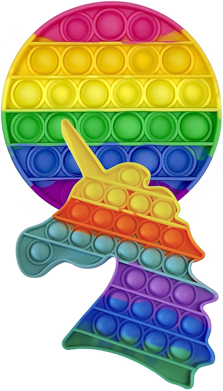 Zuvo 2 Pack Pop Bubble Fidget Squeeze Sensory Toy Rainbow Colour (Round + Unicorn)