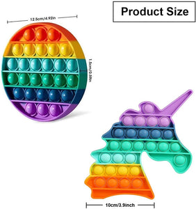 Zuvo 2 Pack Pop Bubble Fidget Squeeze Sensory Toy Rainbow Colour (Round + Unicorn)
