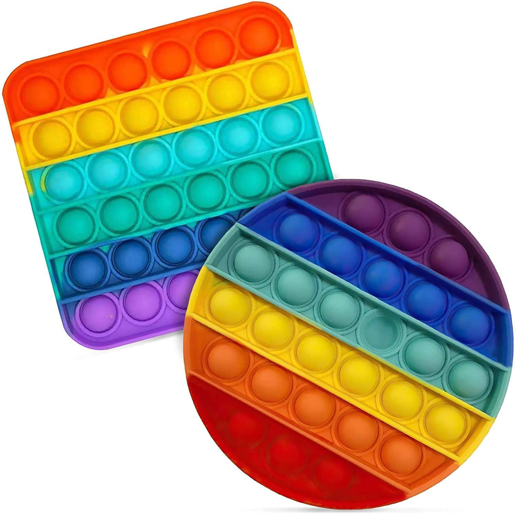 Zuvo 2 Pack Pop Bubble Fidget Squeeze Sensory Toy Rainbow Colour (Round + Square)