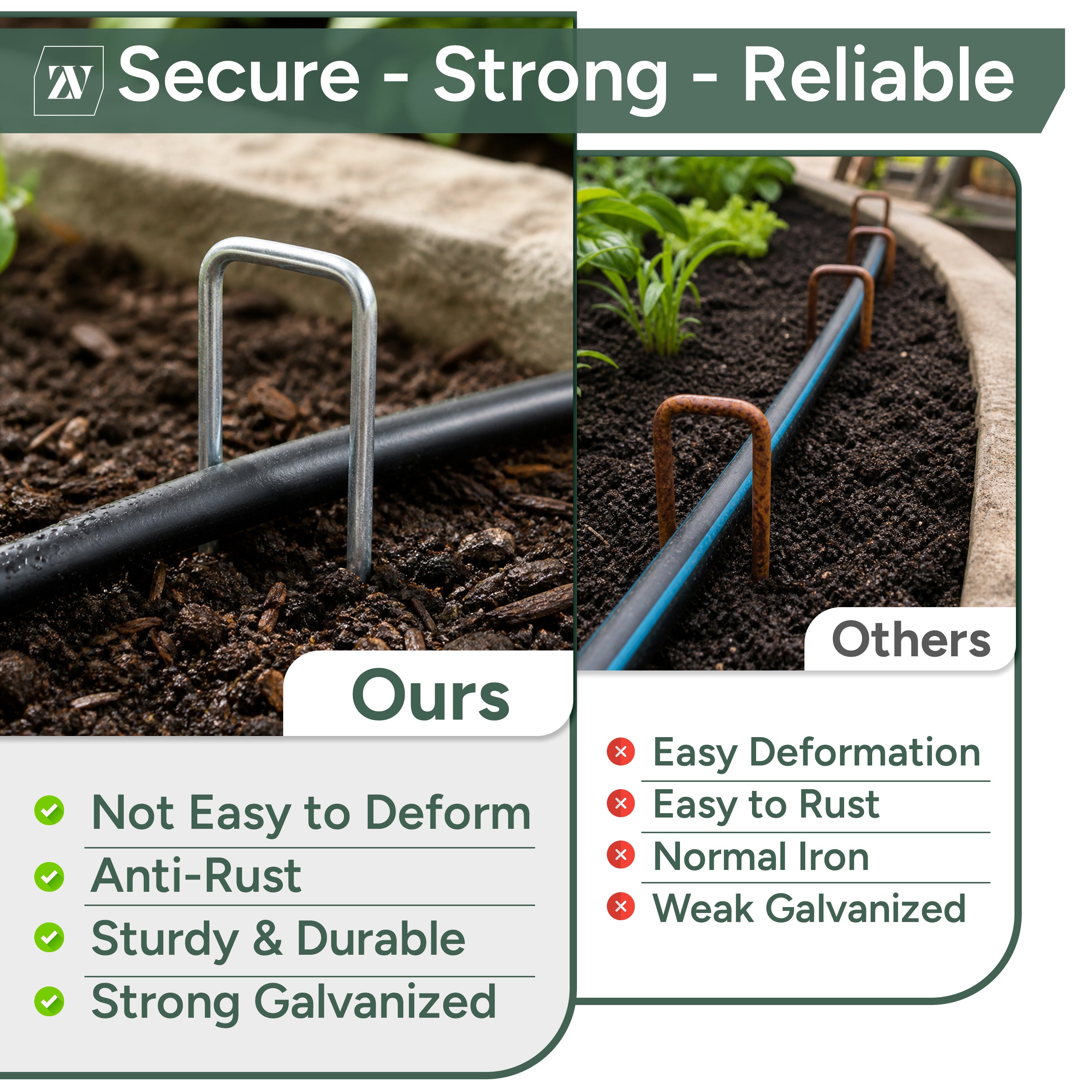 Zuvo Weed Membrane Pegs 100 Pack 6in U Shaped Galvanised Garden Stakes