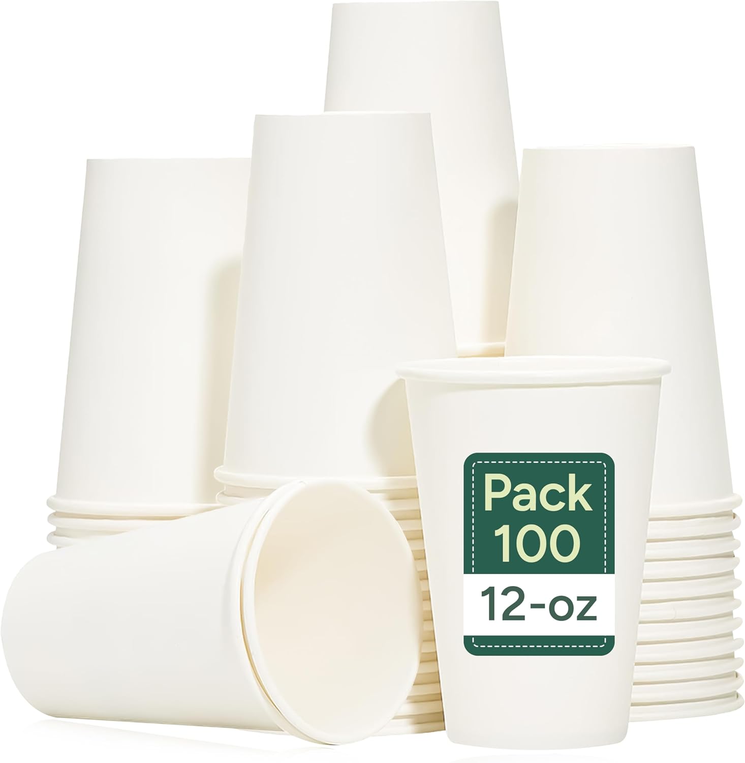 Zuvo - 100 x 12oz White Paper Cups | Strong Disposable Cups for Hot and Cold Drinks
