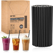 ZUVO | 250 x 14cm Black Paper Straws | Biodegradable Eco-Friendly Party Drinks