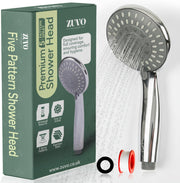 Zuvo Adjustable High Pressure Shower Head Universal Handheld Showerhead with 5 Spray Modes Powerful Chrome Replacement for Low Pressure
