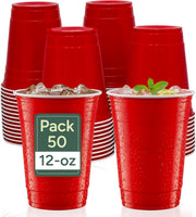 Zuvo Red Party Cups 12oz 50 Pack Durable Disposable Recyclable Drinkware