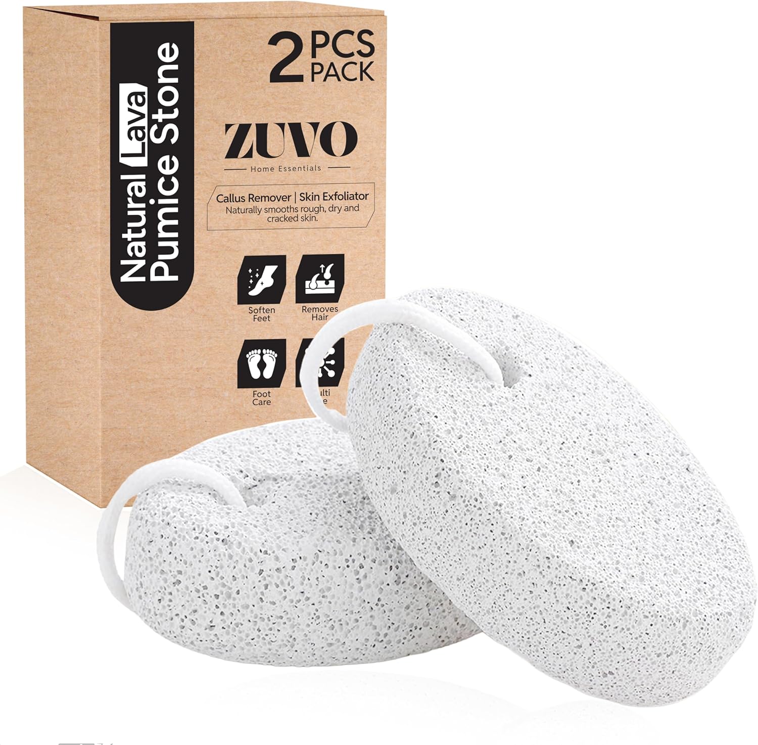 Zuvo Natural Lava Pumice Stone 2 Pack – Foot Scrubber for Hard Dead Skin & Callus Removal