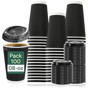 Zuvo | 100 x 8oz Coffee Cups with Lids | Triple Wall Ripple Kraft Paper Hot Cups