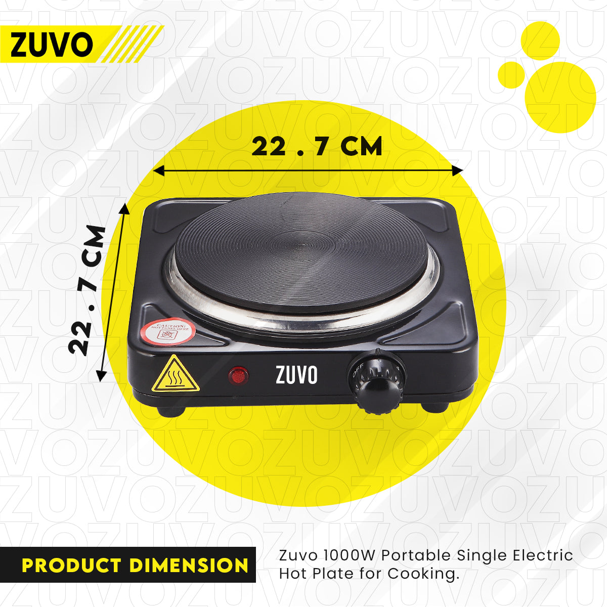 1500W Single Hot Plate - Black Ring Stove Hob - Portable & with Adjustable Thermostat - Cast Iron Heating Plate - Best for Cooking - Zuvo