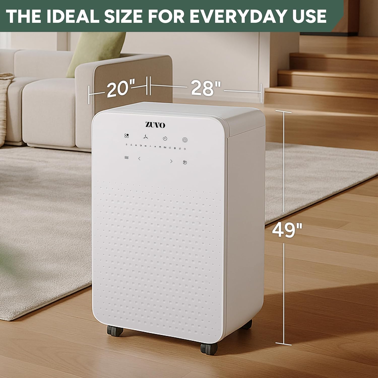 Zuvo 12L Day Dehumidifier with Carbon Filter Low Noise Energy Efficient 2 L Tank Timer Laundry Mode Continuous Drainage