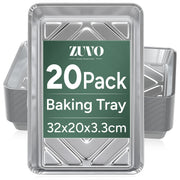 Zuvo Aluminium Foil Trays 20 Pack Disposable for Baking Cooking BBQ Without Lids 32cm x 20cm x 3.3cm