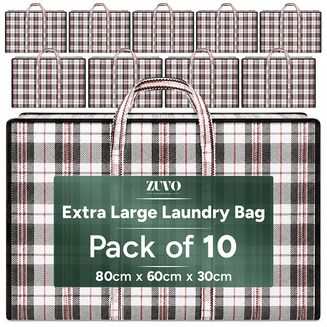 Zuvo Extra Large Laundry Bags with Zip 10 Pack Waterproof Storage 80x30x60