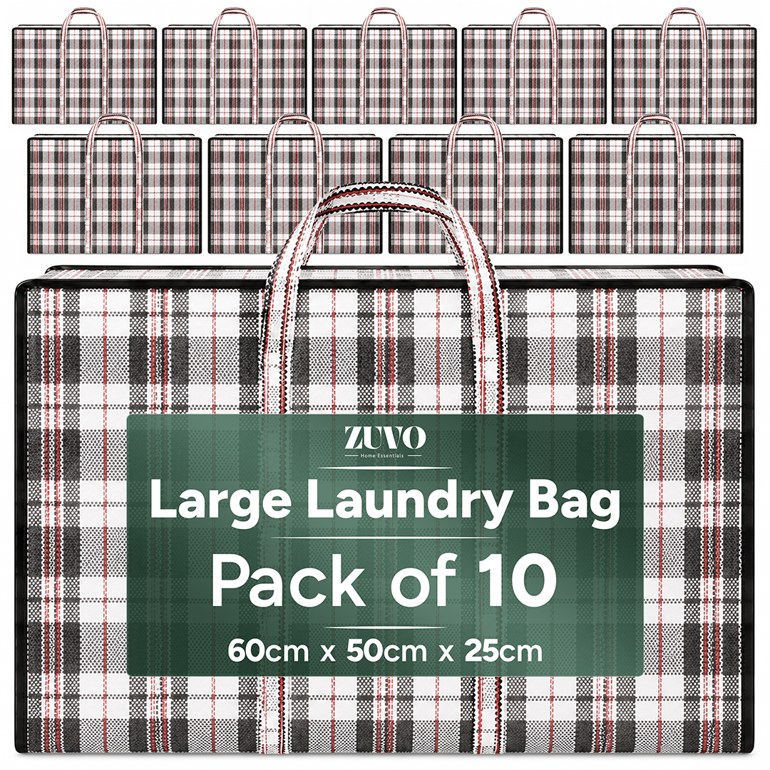 Zuvo Large Laundry Bags with Zip 10 Pack Waterproof Reusable Storage 60x50x25