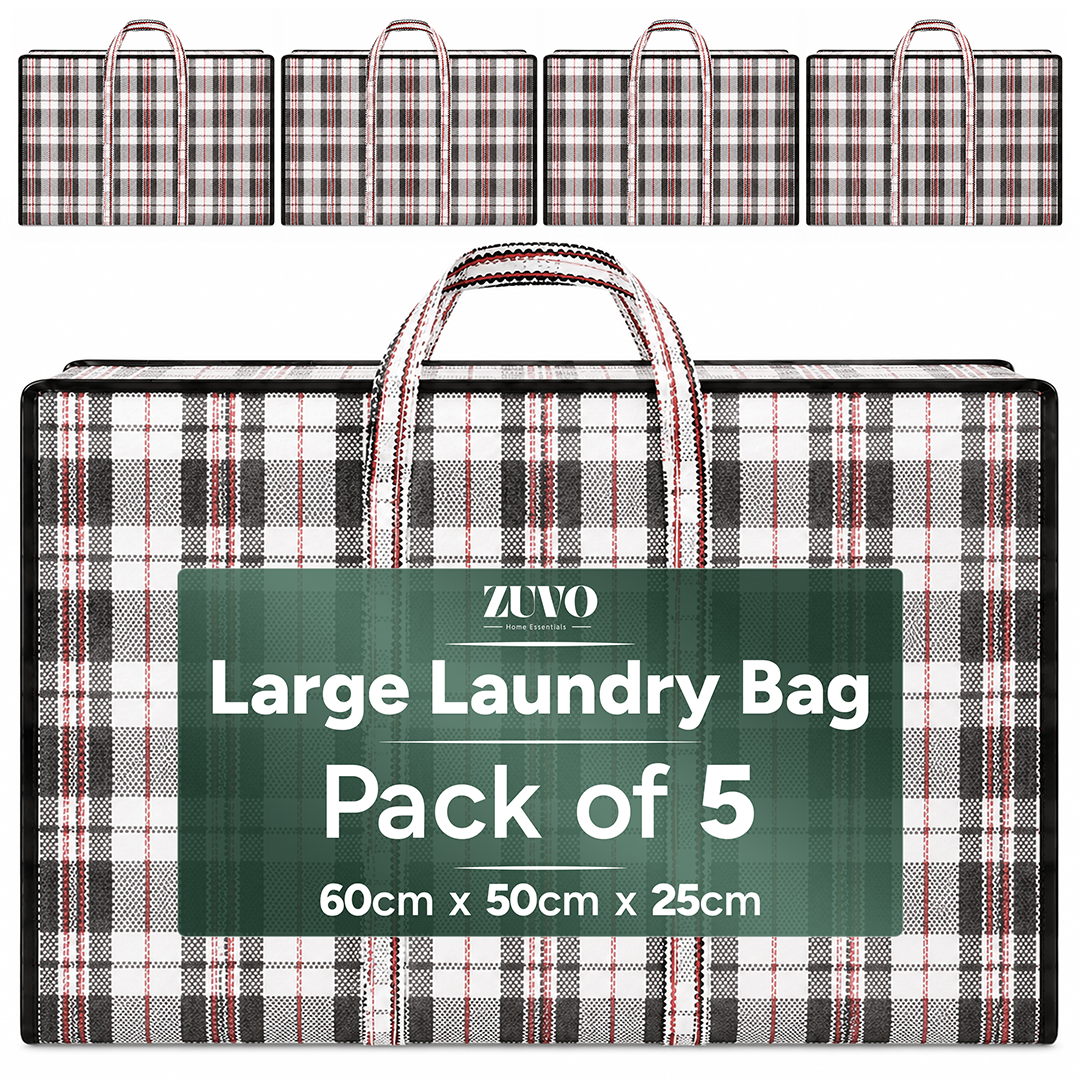 Zuvo Large Laundry Bags with Zip 5 Pack Waterproof Reusable Storage 60x50x25