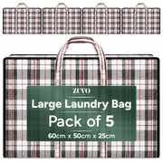 Zuvo Large Laundry Bags with Zip 5 Pack Waterproof Reusable Storage 60x50x25