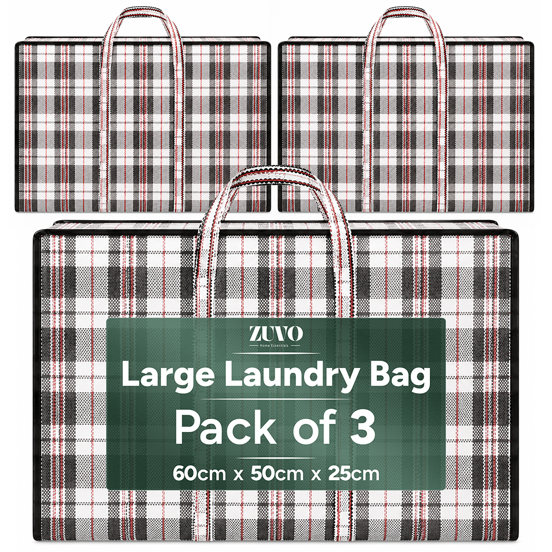 Zuvo Extra Large Laundry Bags with Zip 3 Pack – Waterproof Storage 60x50x25