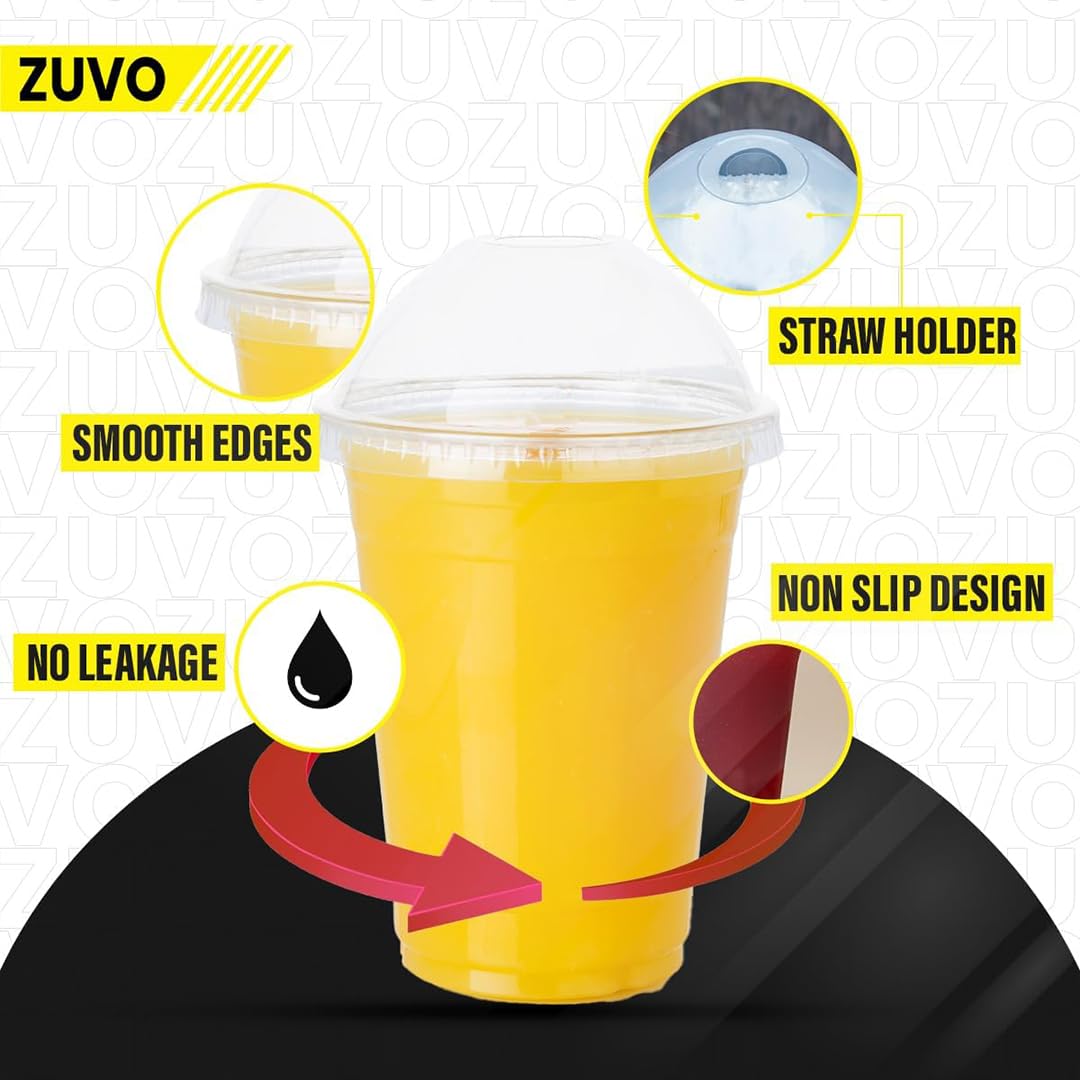 Zuvo 12oz Plastic Smoothie Cups with Dome Lids Pack of 50 Clear Strong