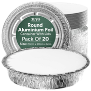 Zuvo Round Aluminium Containers 20 Pack Foil Flan Cases with Paper Lids