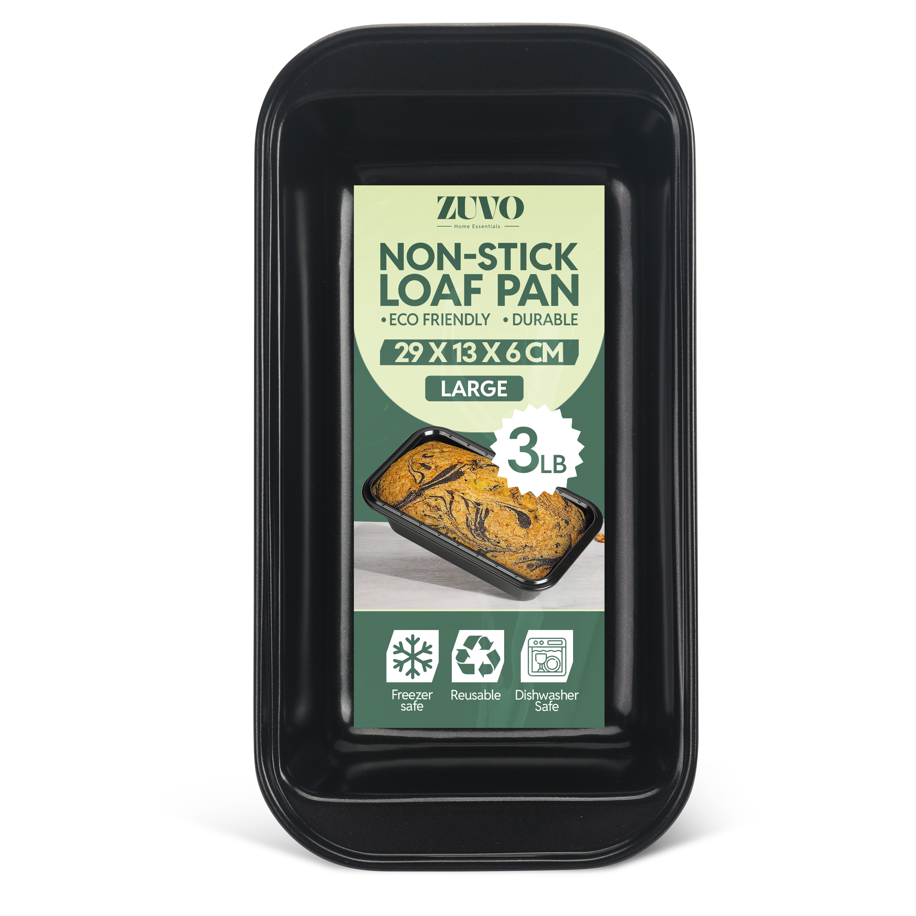 Zuvo Non Stick Loaf Tins 3lb 1.35kg Carbon Steel Bread Cake Baking Pans