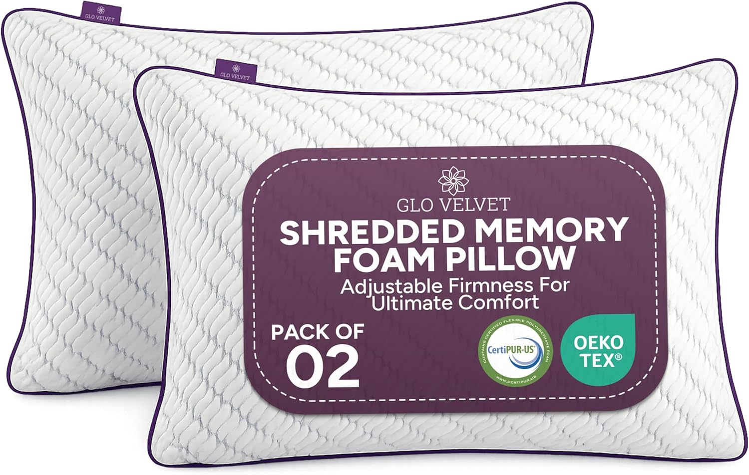 Adjustable Shredded Memory Foam Pillow for Neck and Shoulder Support Customisable for Side and Back Sleepers Pack of 2