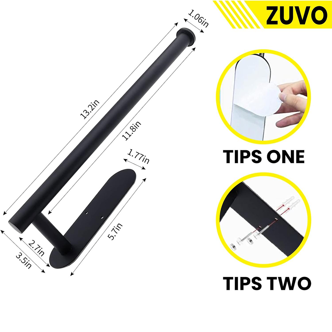 Zuvo Under Cabinet Paper Towel Holder Black – Adhesive or Screw Mount Steel