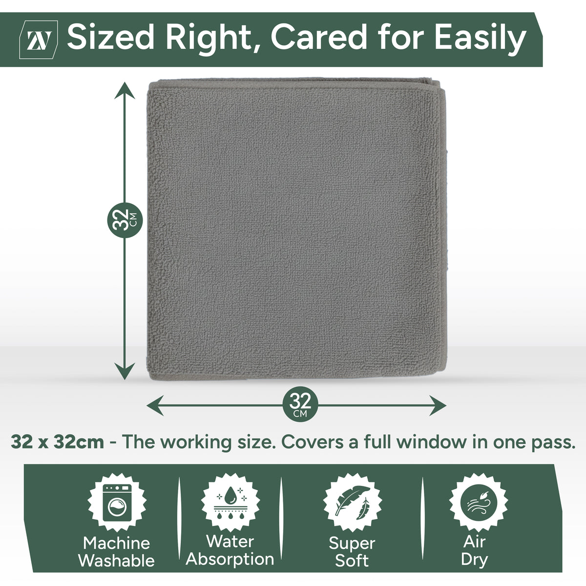 Zuvo Microfibre Cloths 12 Pack 32x32cm Grey Lint Free Cleaning Rags
