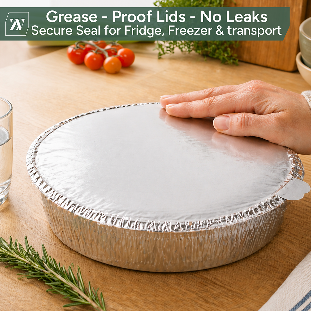 Zuvo Round Aluminium Containers 20 Pack Foil Flan Cases with Paper Lids