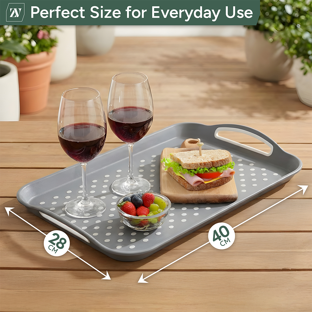 Zuvo Anti-Slip Serving Tray Set of 2 – BPA Free Plastic with Handles Grey