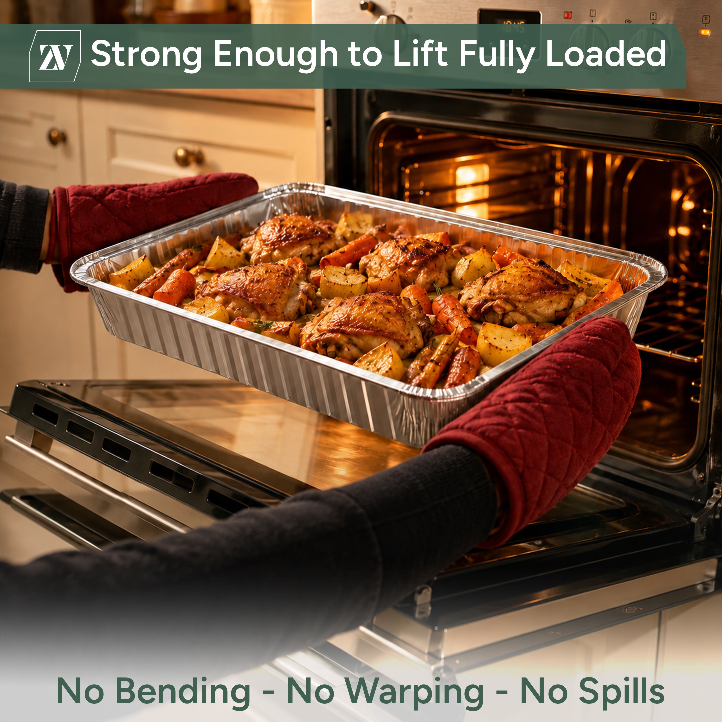 Zuvo Aluminium Foil Trays 20 Pack Disposable for Baking Cooking BBQ Without Lids 32cm x 20cm x 3.3cm