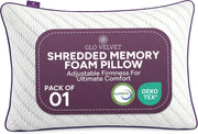 Adjustable Shredded Memory Foam Pillow for Neck & Shoulder Support | Customisable Height & Firmness for Side & Back Sleepers | Comfortable Support Pillow (1 Pack)