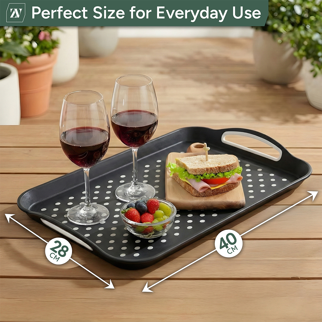 Zuvo Anti-Slip Serving Tray Set of 2 – BPA Free Plastic with Handles Black