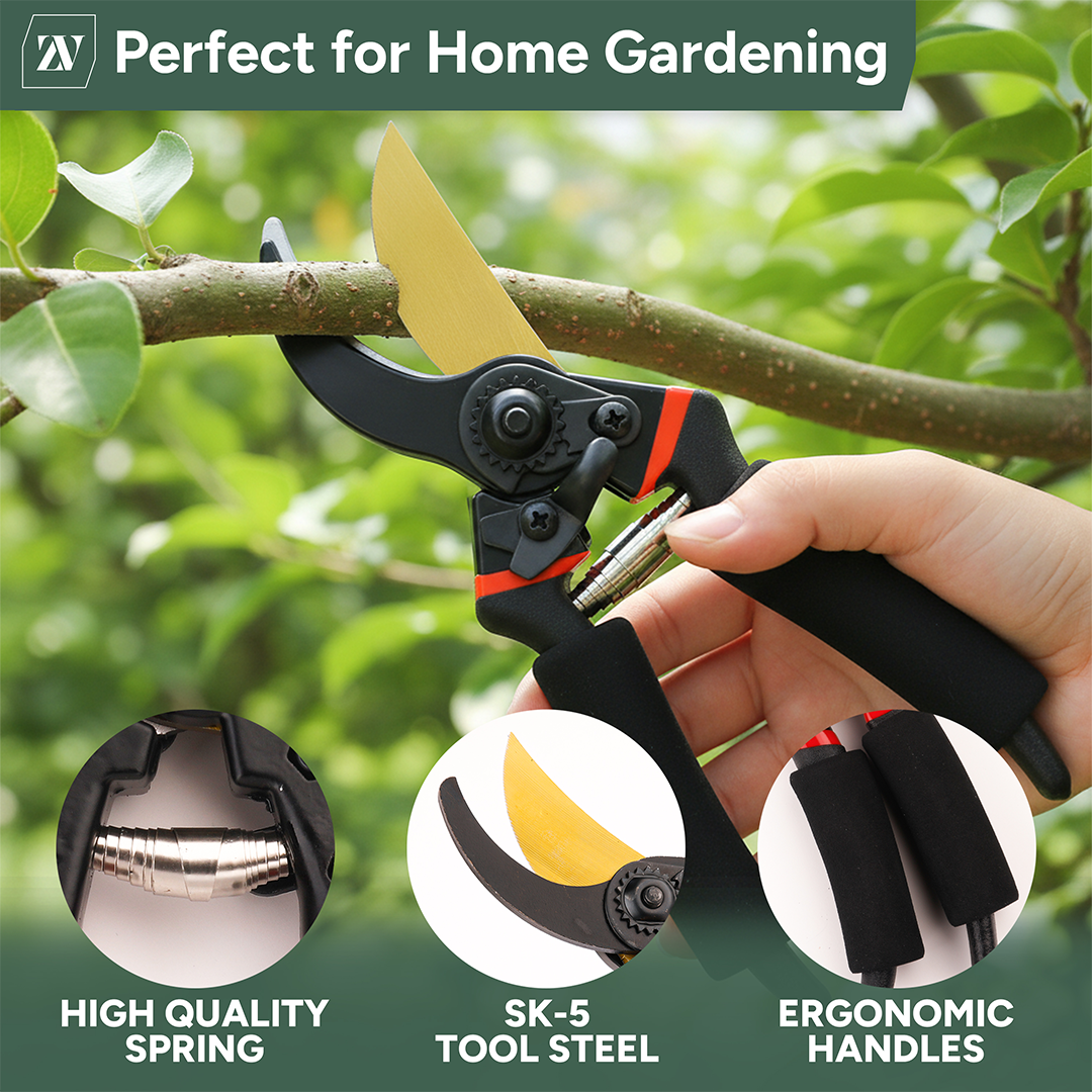 Zuvo Garden Secateurs Heavy Duty Bypass Pruning Shears with Comfort Grip