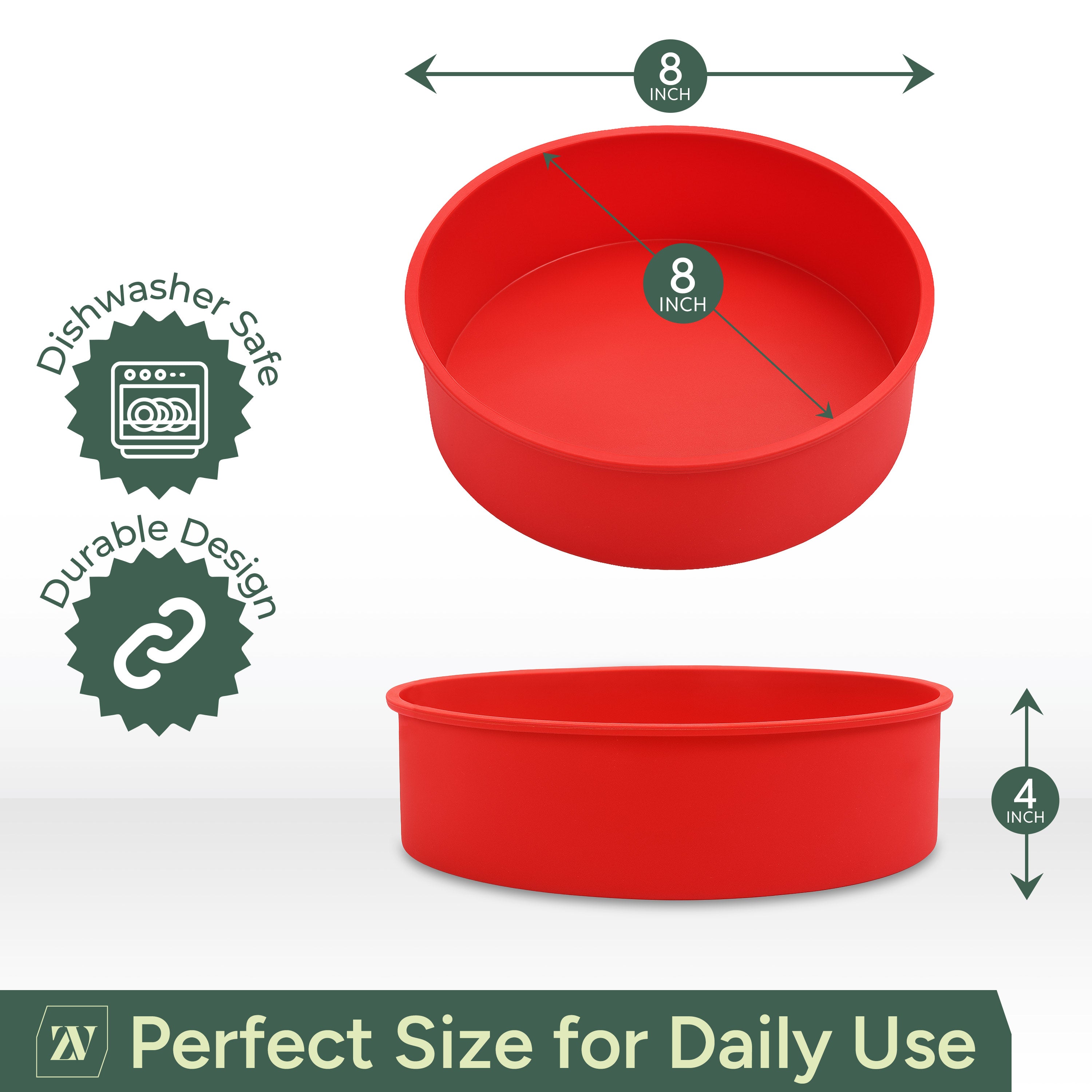 Zuvo - Silicone Cake Tins (2 Pack)– 8 Inch Round Cake Moulds for Baking, Non-Stick Pans for Layer Cakes, Cheesecake, Sponge, Bread & Desserts – Oven, Freezer & Dishwasher Safe