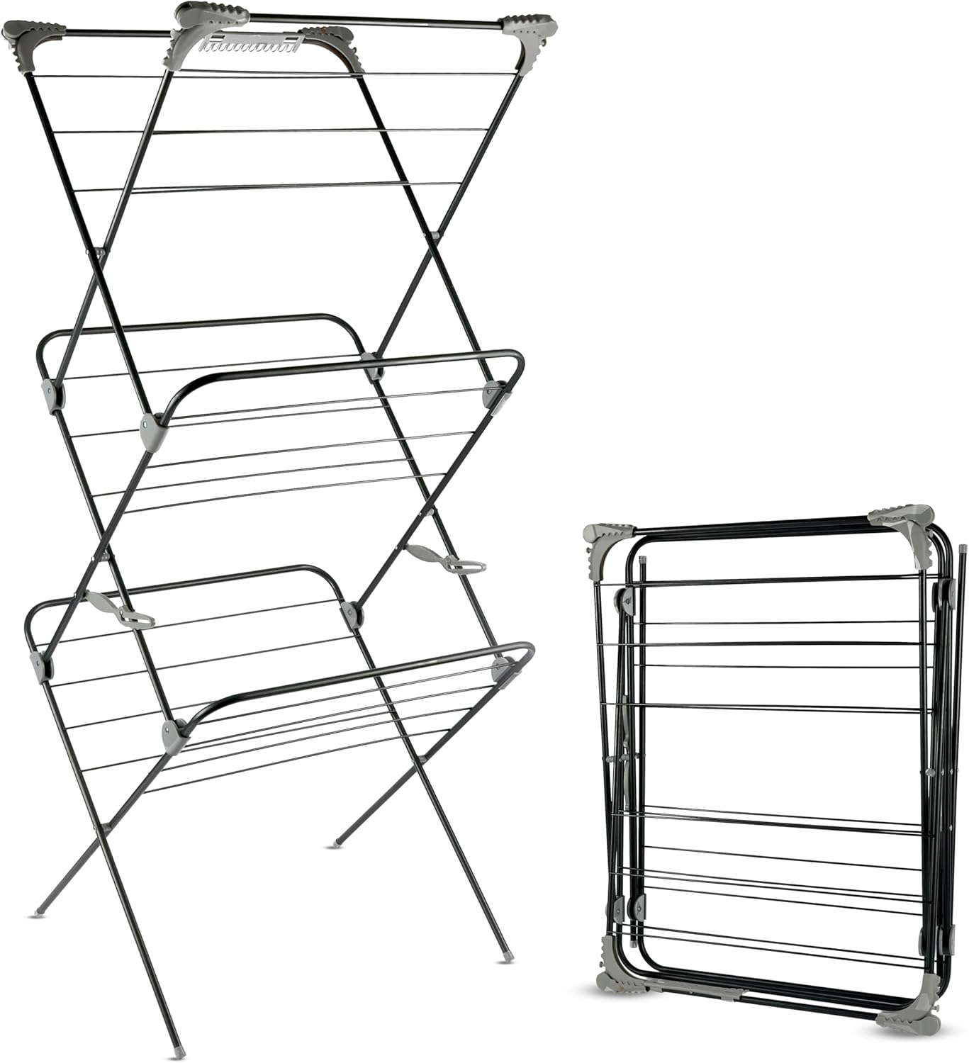 Zuvo Heavy Duty 3 Tier Clothes Airer Folding Drying Rack | Freestanding Laundry Stand for Home & Flat