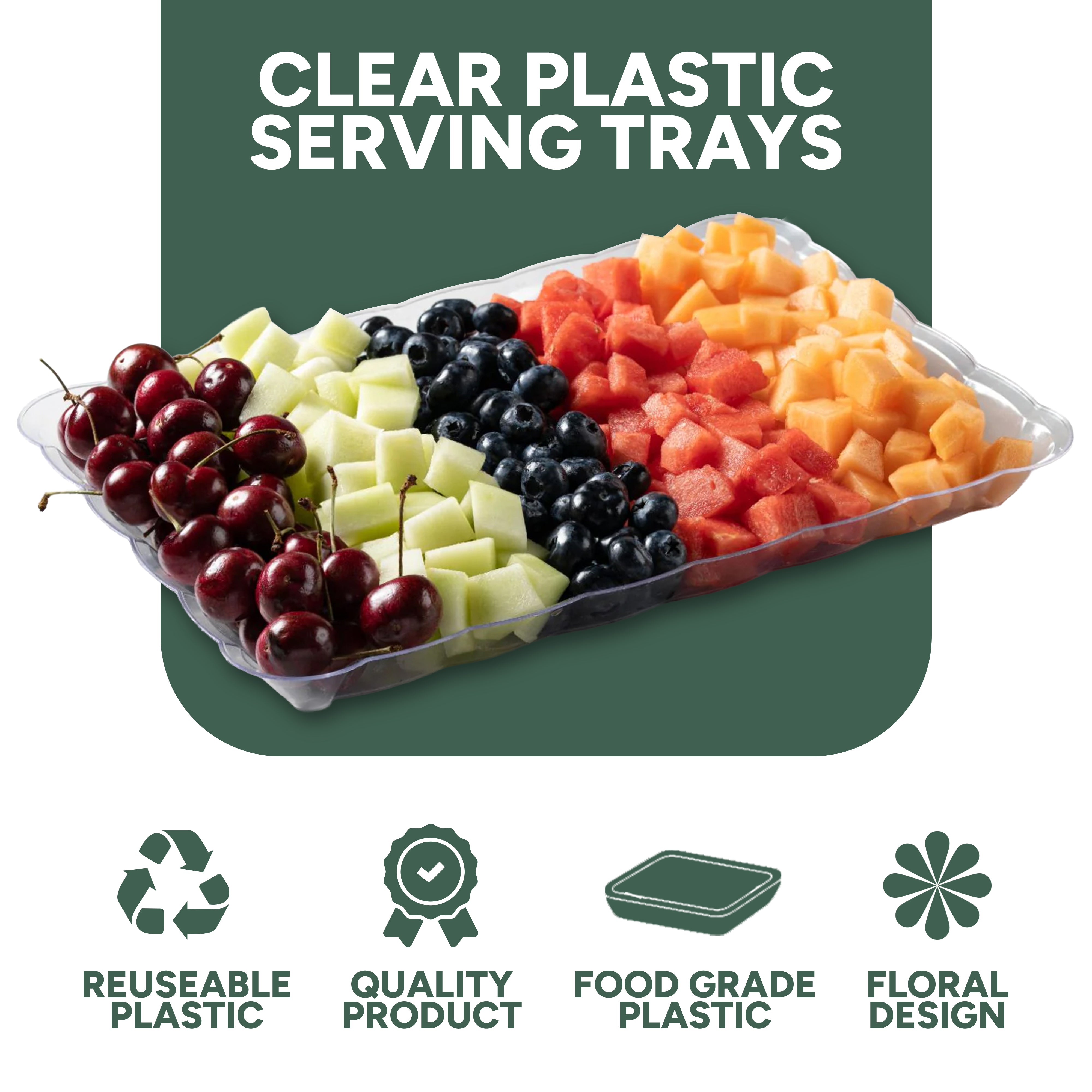 Zuvo Reusable Plastic Serving Trays for Party Food & Buffet Tables | Pack of 6 (32x24 cm)