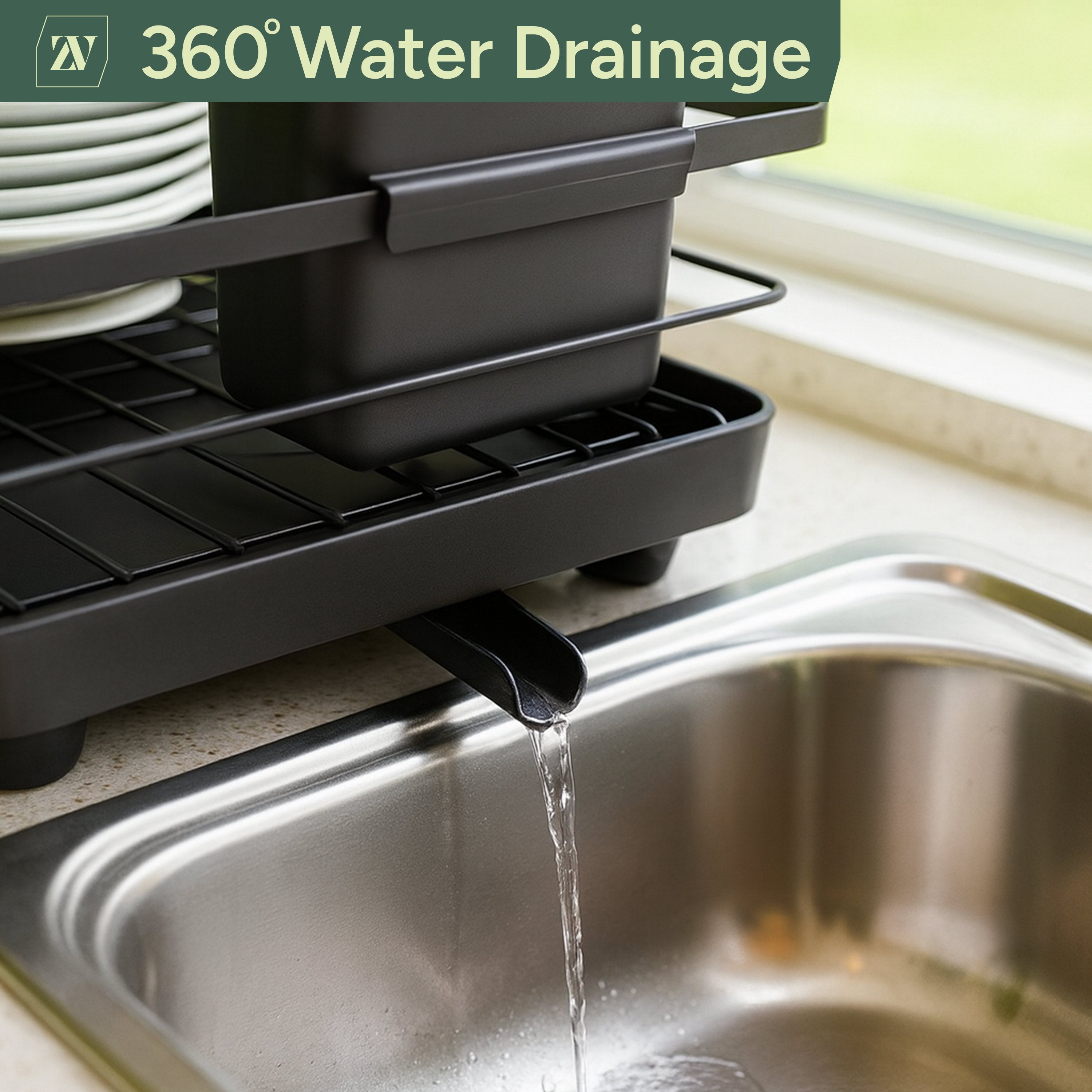 Dish Drainer Rack – Stainless Steel Dish Drying Rack with Cutlery Holder, Space-Saving Kitchen