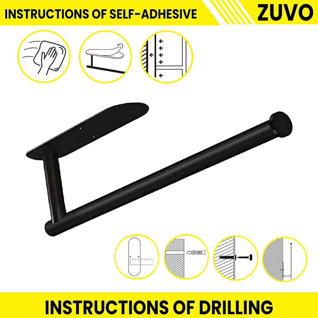 Zuvo Under Cabinet Paper Towel Holder Black – Adhesive or Screw Mount Steel