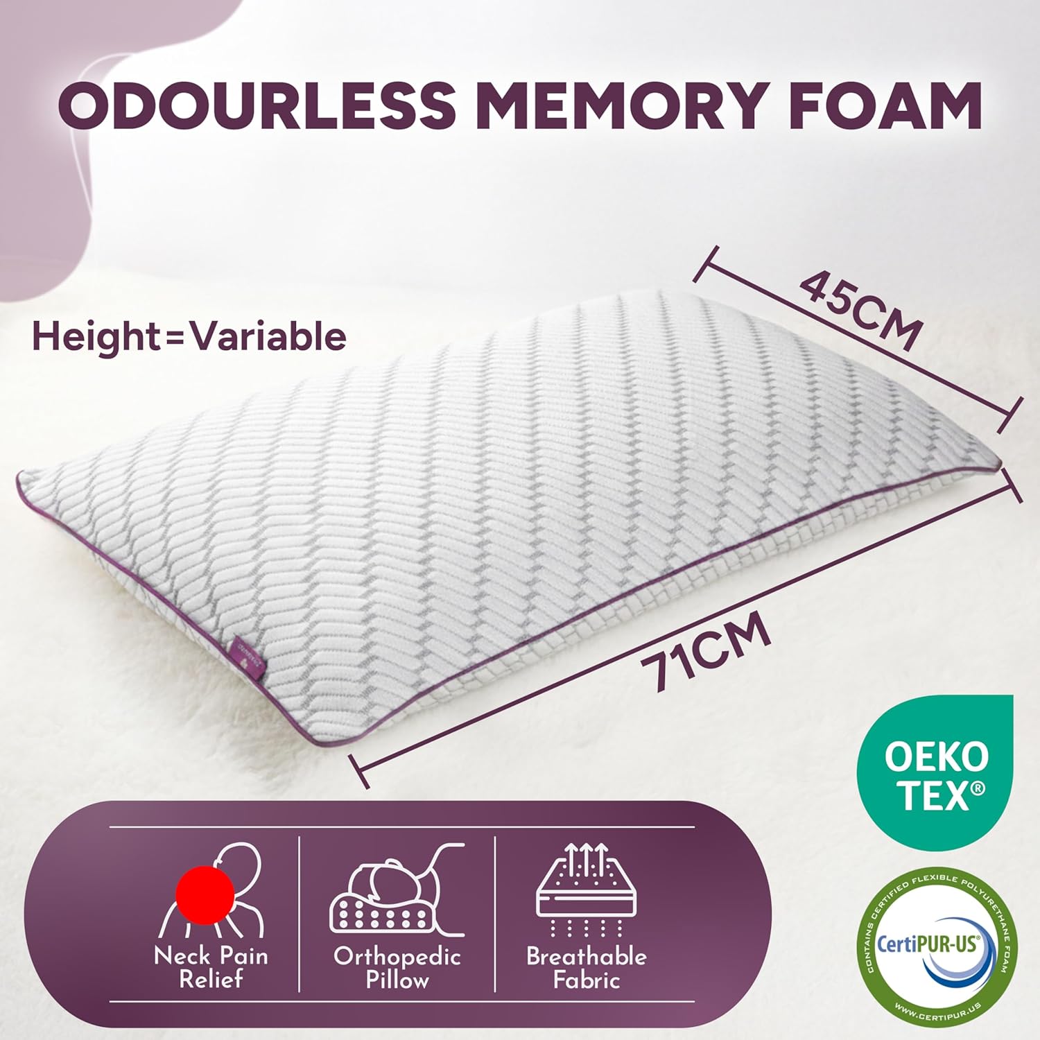 Adjustable Shredded Memory Foam Pillow for Neck and Shoulder Support Customisable for Side and Back Sleepers Pack of 2