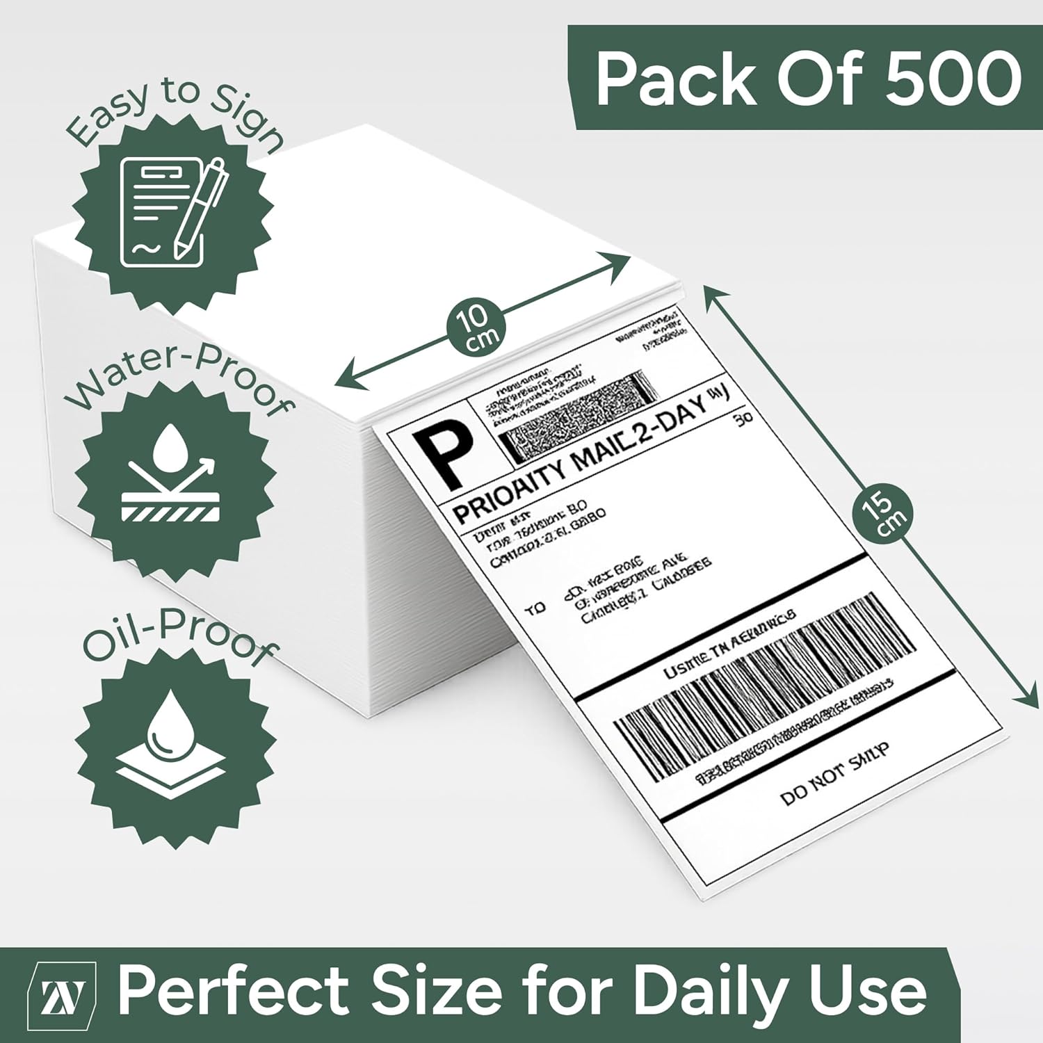 Zuvo 6x4 Thermal Shipping Labels | Direct Thermal Printer Labels 500 Pack | Self Adhesive Fanfold Paper