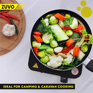 1500W Single Hot Plate - Black Ring Stove Hob - Portable & with Adjustable Thermostat - Cast Iron Heating Plate - Best for Cooking - Zuvo
