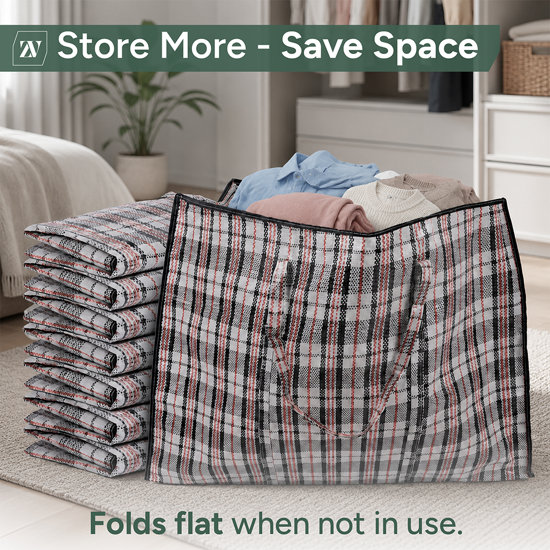 Zuvo Large Laundry Bags with Zip 10 Pack Waterproof Reusable Storage 60x50x25