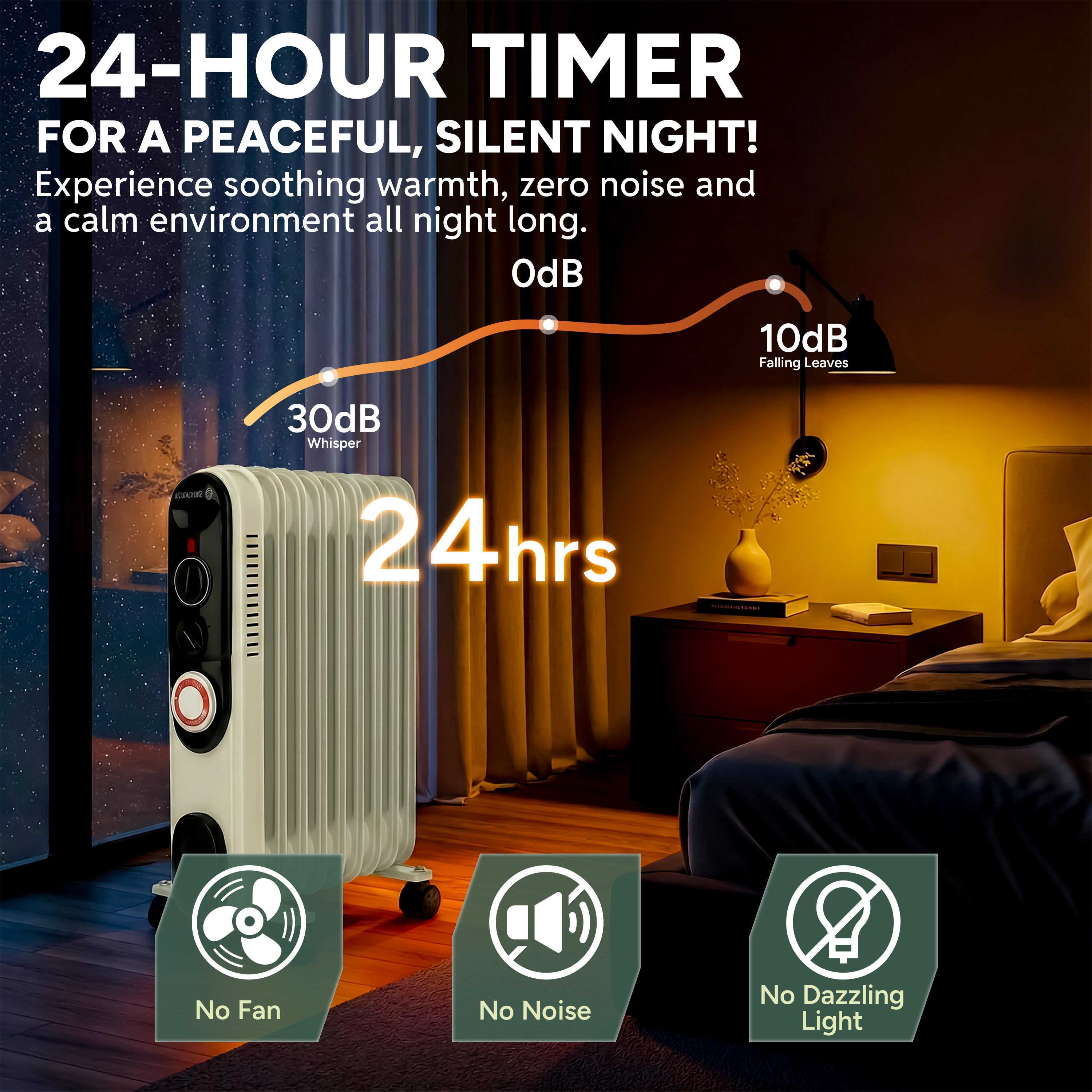 Zuvo 2500W Oil Filled Radiator Portable Heater with 11 Fins and Timer