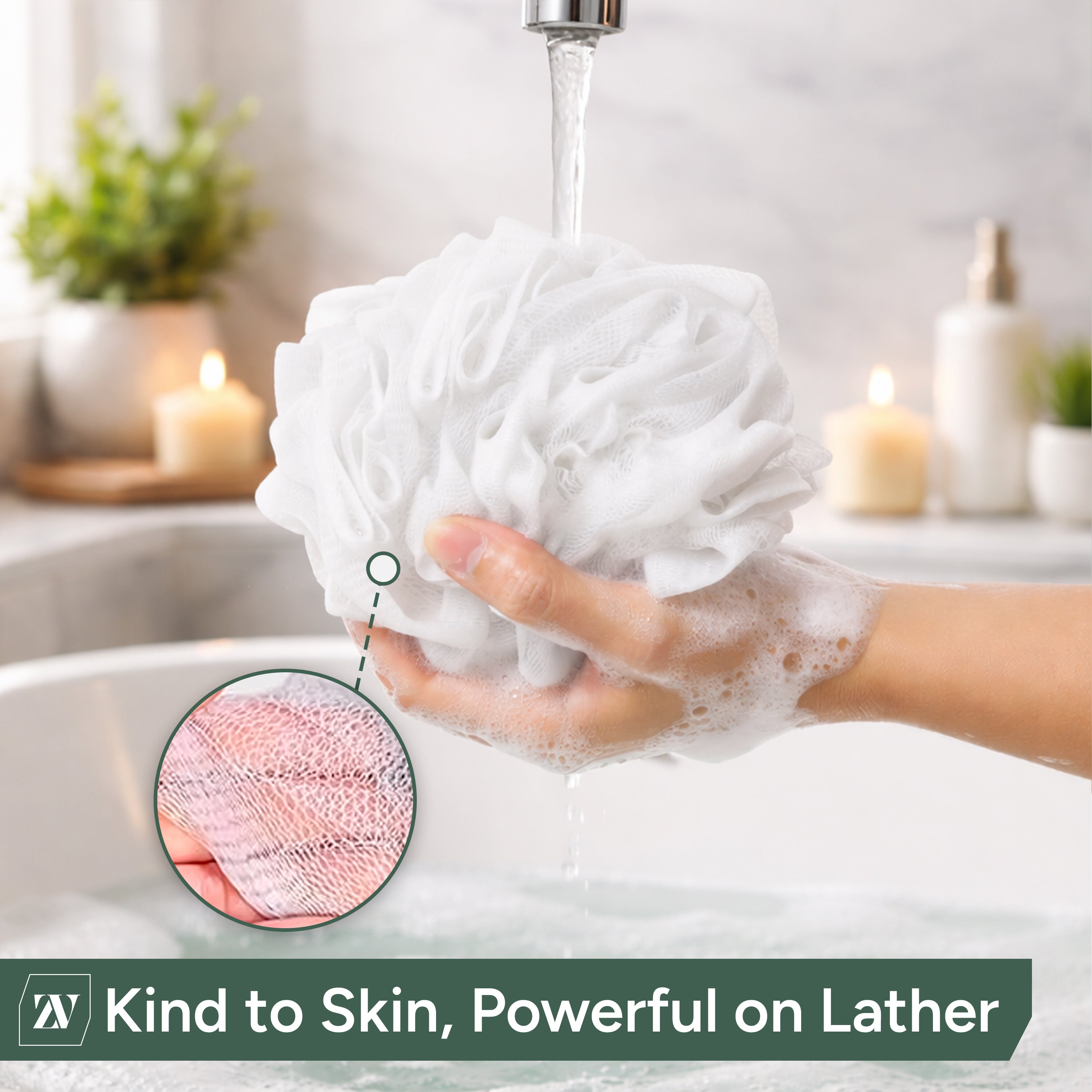 Zuvo Loofah Bath Sponge 4-Pack Soft, Durable Shower Puffs