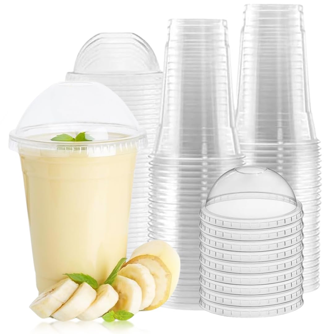 Zuvo 12oz Plastic Smoothie Cups with Dome Lids Pack of 50 Clear Strong